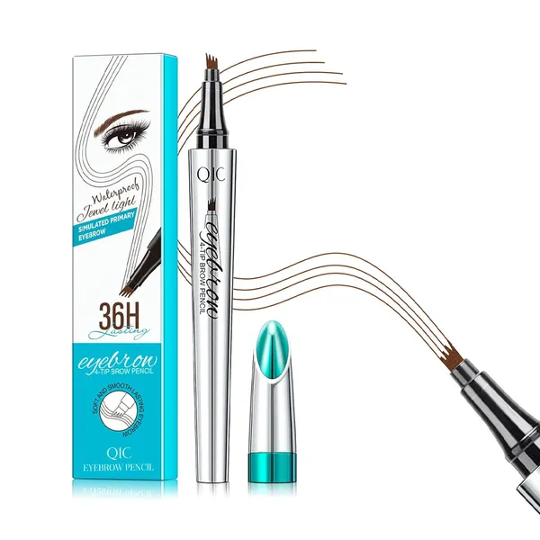 QIC Eyebrow Pencil with 4 Tip Microblade Eyebrow Pen Waterproof & Smudge-Proof Dark Brown – View 1