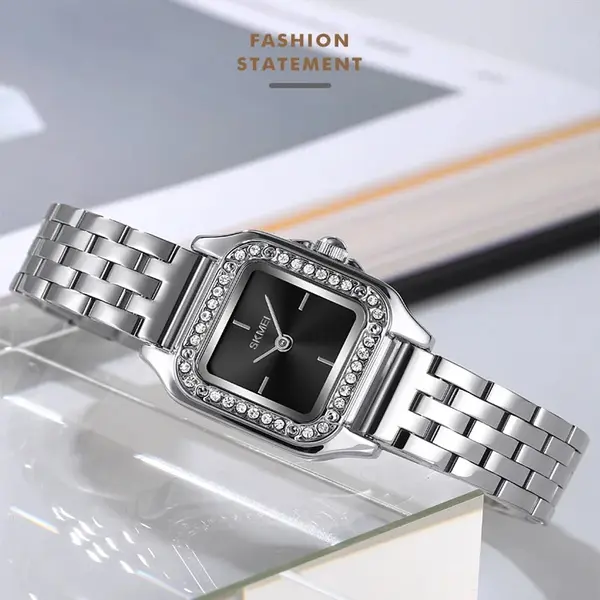 SKMEI 2181 Dial Quartz Elegant Stainless Steel Waterproof Women Watch – Dial Color: Black, Strap Color: Silver – View 3