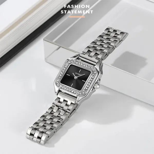 SKMEI 2181 Dial Quartz Elegant Stainless Steel Waterproof Women Watch – Dial Color: Black, Strap Color: Silver – View 2