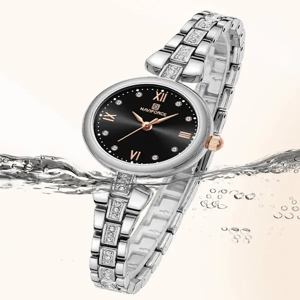 NAVIFORCE NF5034 Simple Luxury Zinc Alloy Bracelet Women Casual Watch – Dial Color: Black, Strap Color: Silver – View 3