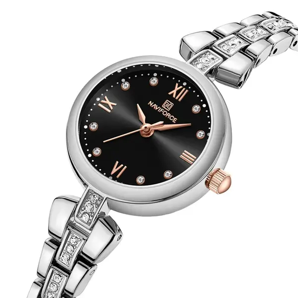NAVIFORCE NF5034 Simple Luxury Zinc Alloy Bracelet Women Casual Watch – Dial Color: Black, Strap Color: Silver – View 2