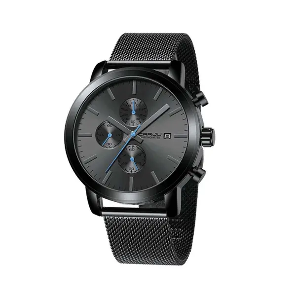 CRRJU 2287 Comfortable Stainless Steel Multifunctional Analog Quartz Mens Watch – Dial Color: Blue, Strap Color: Grey – View 1