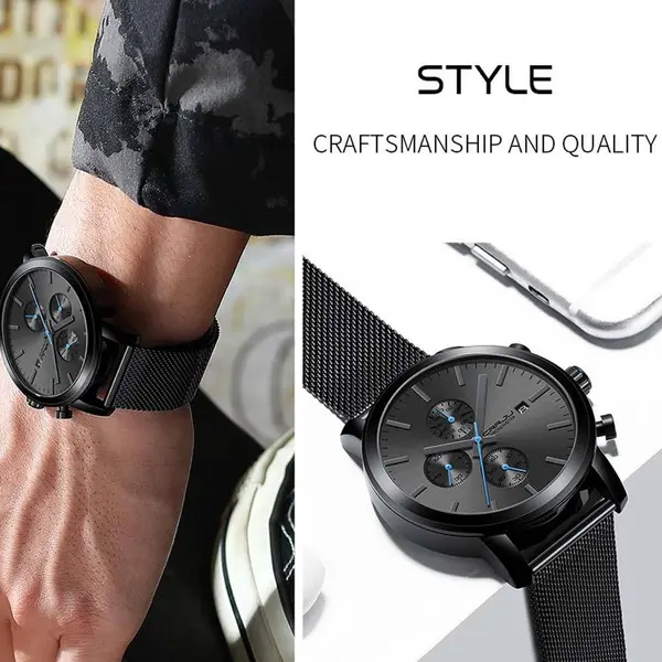 CRRJU 2287 Comfortable Stainless Steel Multifunctional Analog Quartz Mens Watch – Dial Color: Blue, Strap Color: Grey – View 3