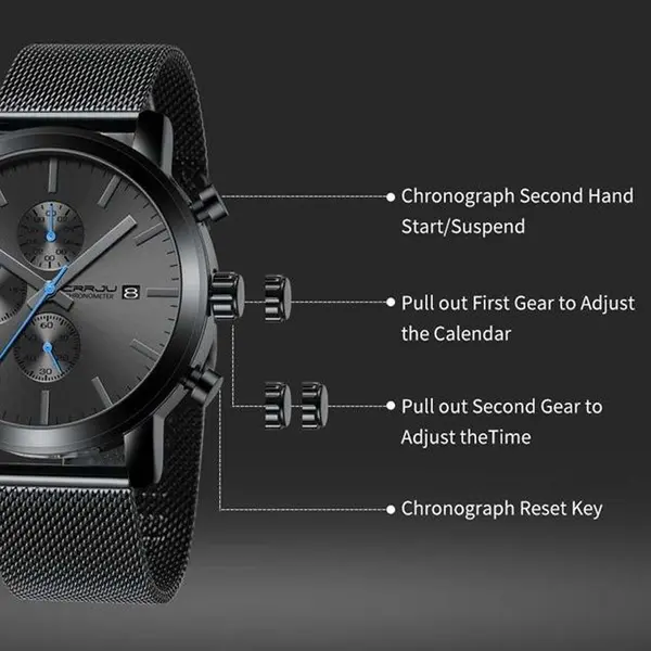 CRRJU 2287 Comfortable Stainless Steel Multifunctional Analog Quartz Mens Watch – Dial Color: Blue, Strap Color: Grey – View 4