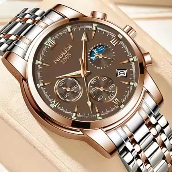 Nibosi 2516 High Quality Stainless Steel Luminous Men's Watch – Dial Color: Brown, Strap Color: Silver – View 3