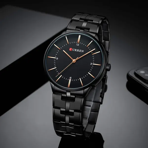 Curren 8321 High Quality Stainless Steel Waterproof Analog Men's Watch – Dial Color: Black, Strap Color: Black – View 2