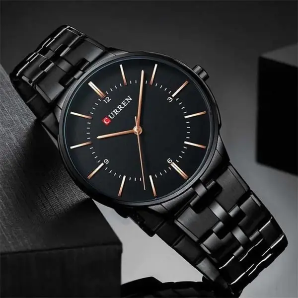 Curren 8321 High Quality Stainless Steel Waterproof Analog Men's Watch – Dial Color: Black, Strap Color: Black – View 3