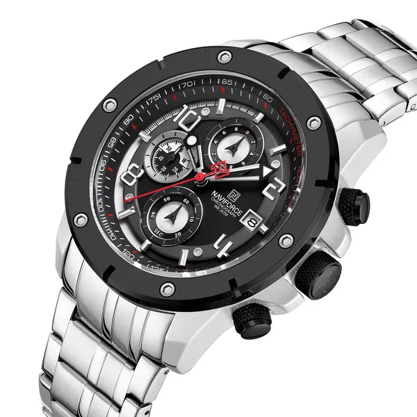 NAVIFORCE NF8056 Stylish and Trendy Men’s Watch – Dial Color: Black, Strap Color: Silver – View 2