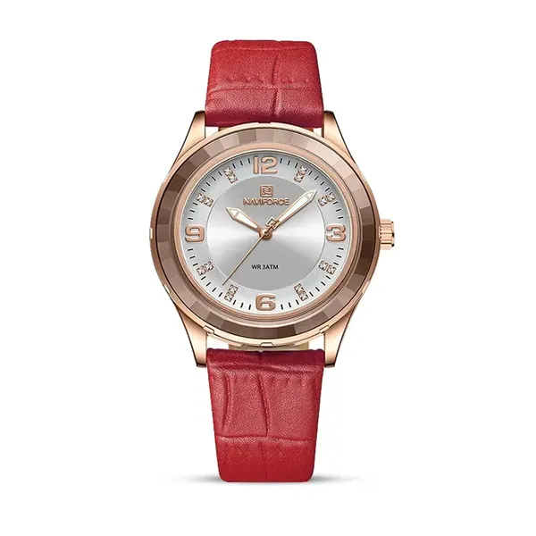 Naviforce NF5040 Genuine Leather Strap Quartz Analog Fashion Men’s Watch – Dial Color: Brown, Strap Color: Red – View 1