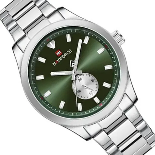 NAVIFORCE NF9231 High Quality Stainless Steel Waterproof Analog Men's Watch – Dial Color: Green, Strap Color: Silver – View 2