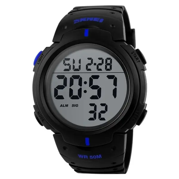 SKMEI 1068 Exclusive Digital Waterproof Sporty Men's Watch – Dial Color: Black, Strap Color: Blue – View 1