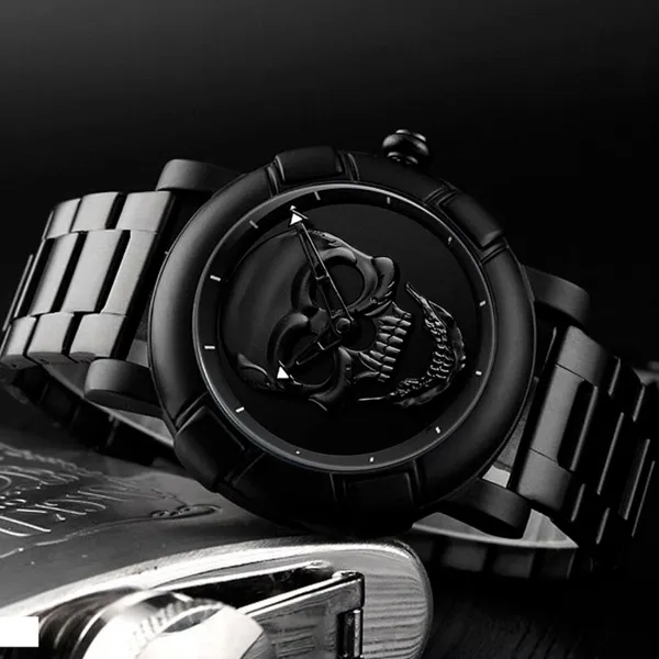 Skmei 9178 Skull Quartz Audlt Watch for Men – Dial Color: Black, Strap Color: Black – View 3