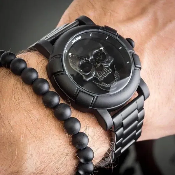 Skmei 9178 Skull Quartz Audlt Watch for Men – Dial Color: Black, Strap Color: Black – View 4