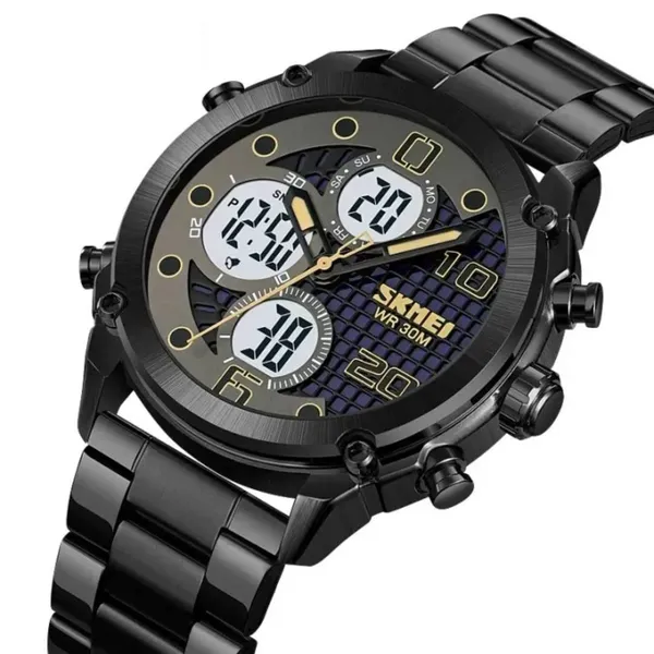 SKMEI 1975 Digital Analog Business Stainless Steel Men's Watch – Dial Color: Black, Strap Color: Black – View 2