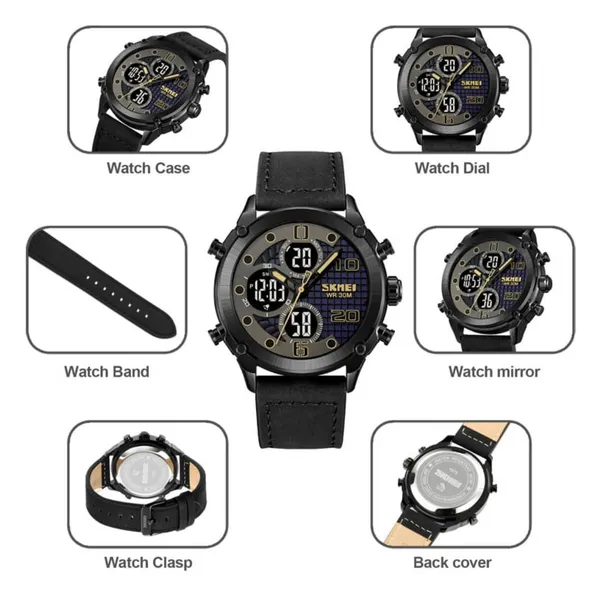 SKMEI 1975 Digital Analog Business Stainless Steel Men's Watch – Dial Color: Black, Strap Color: Black – View 3