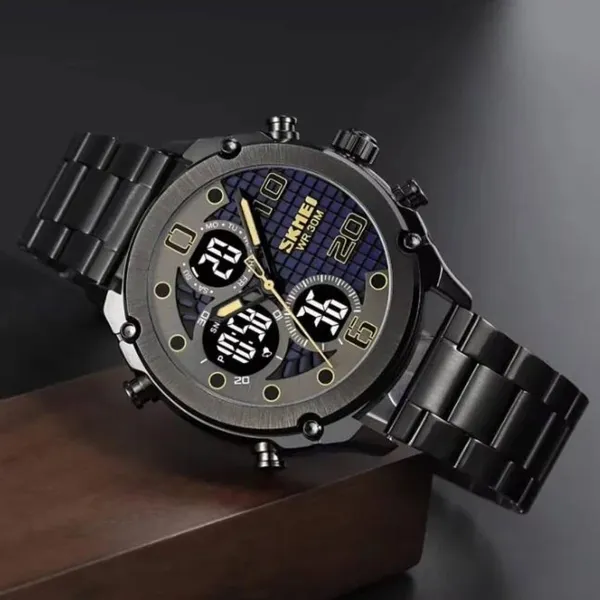SKMEI 1975 Digital Analog Business Stainless Steel Men's Watch – Dial Color: Black, Strap Color: Black – View 4