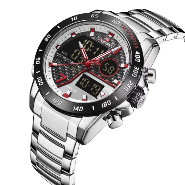 Naviforce 9171 CH Dual Display Quartz Analog Digital Men's Watch – Dial Color: Silver, Strap Color: Silver – View 2