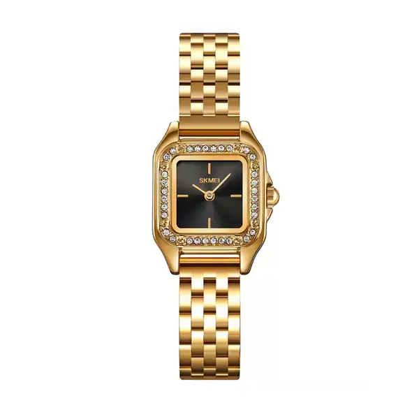 SKMEI 2181 Dial Quartz Elegant Stainless Steel Waterproof Women Watch – Dial Color: Black, Strap Color: Gold  – View 1