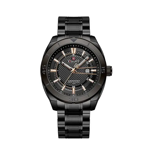 Naviforce NF9210 Luxury Stainless Steel Quartz Analog Men's Watch – Dial Color: Black, Strap Color: Black – View 1