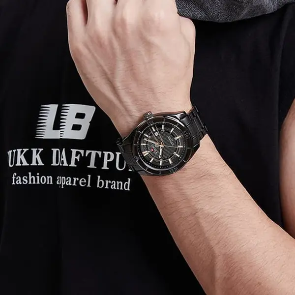 Naviforce NF9210 Luxury Stainless Steel Quartz Analog Men's Watch – Dial Color: Black, Strap Color: Black – View 4
