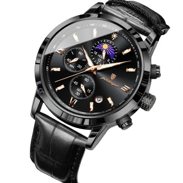 Poedagar 882L Luxury Sports Waterproof Luminous Watch For Men – Dial Color: Black, Strap Color: Black – View 1
