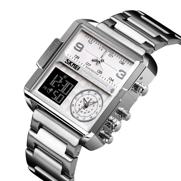 SKMEI 1584 Quartz Digital Luxury Business Wrist Men's Watch – Dial Color: Silver, Strap Color: Silver – View 2