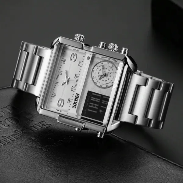 SKMEI 1584 Quartz Digital Luxury Business Wrist Men's Watch – Dial Color: Silver, Strap Color: Silver – View 4