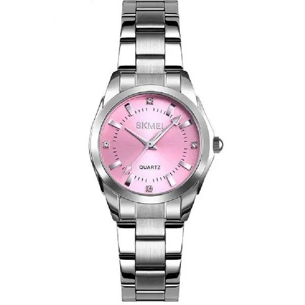 SKMEI 1620 Analog Stylish Quartz Stainless Steel Women's Watch – Dial Color: Pink, Strap Color: Silver – View 1