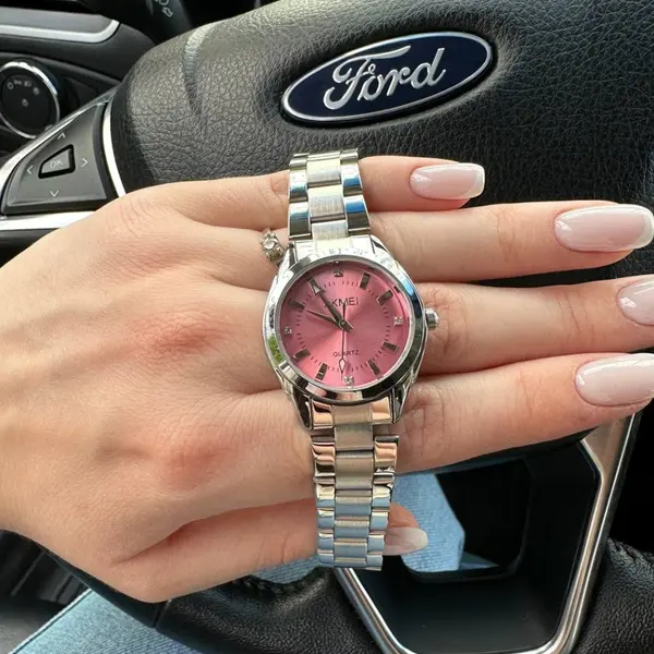SKMEI 1620 Analog Stylish Quartz Stainless Steel Women's Watch – Dial Color: Pink, Strap Color: Silver – View 3