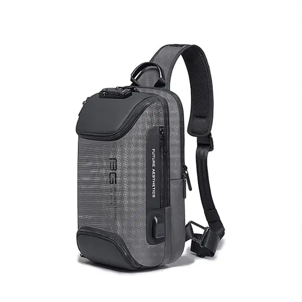 BANGE BG-7082 Anti-theft Waterproof TSA Lock Cross body Bag with External USB Port – Color: Gray – View 1