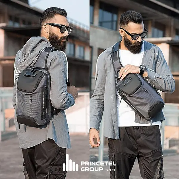 BANGE BG-7082 Anti-theft Waterproof TSA Lock Cross body Bag with External USB Port – Color: Gray – View 3