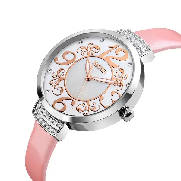 Skmei 9160 Genuine Leather Multi-Color Fashion Women Wrist Watch – Dial Color: Pink, Strap Color: Pink – View 2