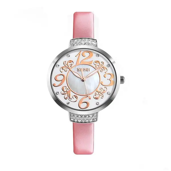 Skmei 9160 Genuine Leather Multi-Color Fashion Women Wrist Watch – Dial Color: Pink, Strap Color: Pink – View 1