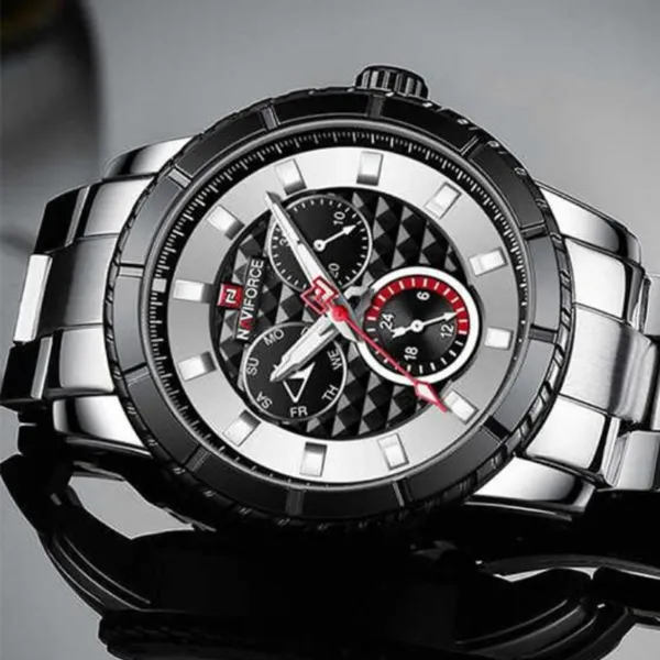 NAVIFORCE NF9145 Stainless Steel Chronograph Men's Watch – Dial Color: Grey, Strap Color: Silver – View 3