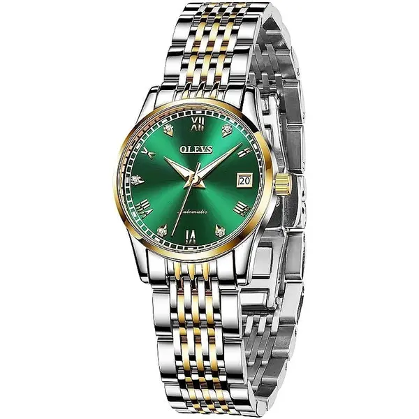OLEVS 6602 Stainless Steel luxurious Casual Waterproof Automatic Watch – Dial Color: Green, Strap Color: Gold  – View 3