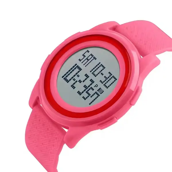 SKMEI 1206 Ultrathin Digital PU Leather Luminous Kid's Watch – Dial Color: Black, Strap Color: Pink – View 3