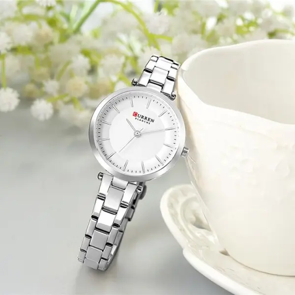 Curren 9054 Quartz Bracelet Water Resistant Watch for Women – Dial Color: Silver, Strap Color: Silver – View 3