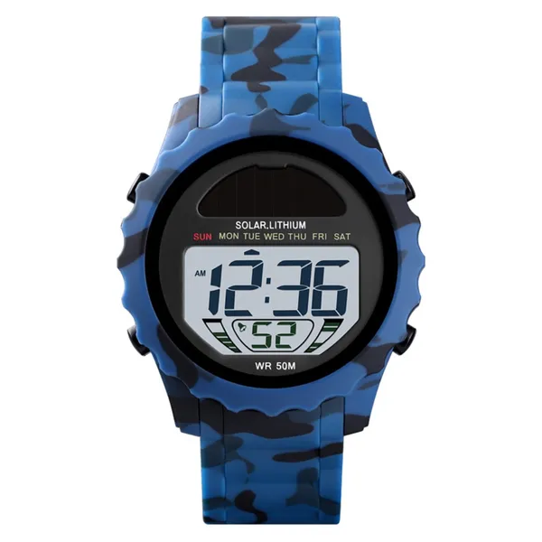 SKMEI 1585 Digital Waterproof Solar Power Digital Men's Watch – Dial Color: Black, Strap Color: Blue – View 1