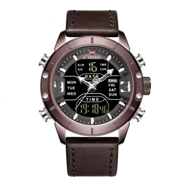 NAVIFORCE 9153-L Genuine Leather Strap Stylish Men's Watch – Dial Color: Rose, Strap Color:  Brown  – View 1