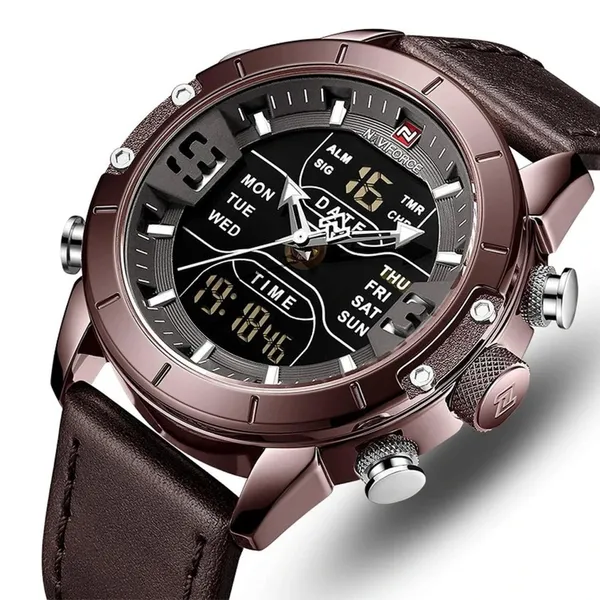 NAVIFORCE 9153-L Genuine Leather Strap Stylish Men's Watch – Dial Color: Rose, Strap Color:  Brown  – View 2