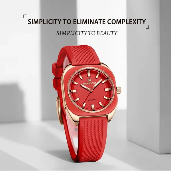 Naviforce 5061 Slim Analog Silicone Strap Casual Men's Watch – Dial Color: Red, Strap Color: Red – View 2
