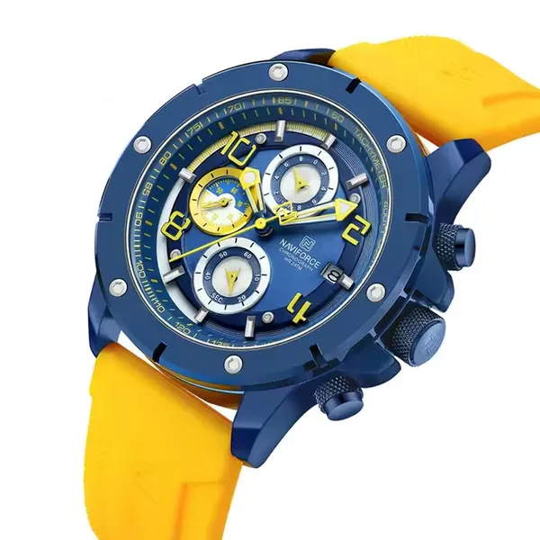 NAVIFORCE NF8034 Chronograph Multifunctional Waterproof Men’s Watch – Dial Color: Blue, Strap Color: Yellow – View 2
