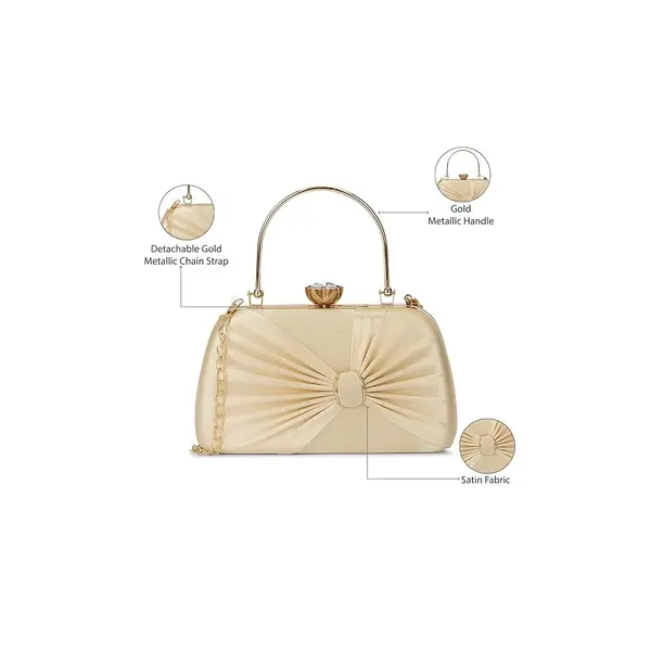 Faux Leather Lavie Women Sleek Wink Frame Clutche – Color: Gold – View 2