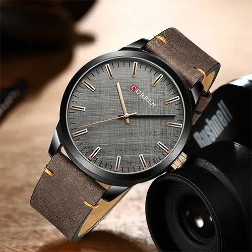 Curren 8386 Genuine Leather Strap Quartz Analog Fashion Men’s Watch – Dial Color: Brown, Strap Color:  Brown  – View 3