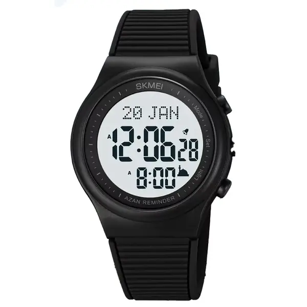 SKMEI 1980 Silicone Strap Digital Sporty Men's Watch – Dial Color: White, Strap Color: Black – View 1