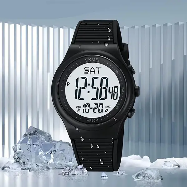 SKMEI 1980 Silicone Strap Digital Sporty Men's Watch – Dial Color: White, Strap Color: Black – View 2