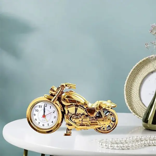 ARTISANS ALLEY Mini Motorcycle Bike Alarm Desk Shelf Table Clock – Color: Gold – View 4