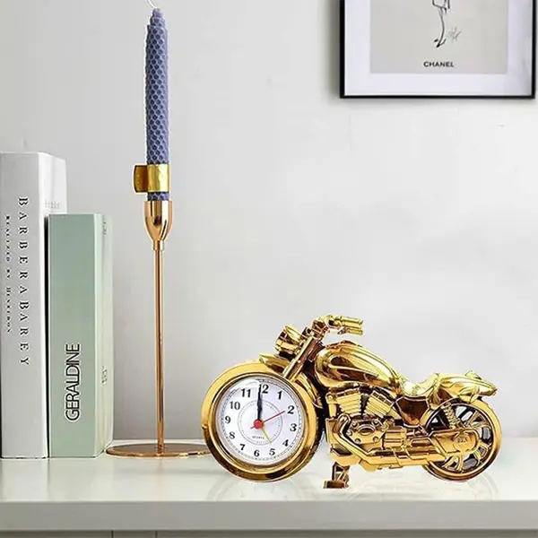 ARTISANS ALLEY Mini Motorcycle Bike Alarm Desk Shelf Table Clock – Color: Gold – View 3