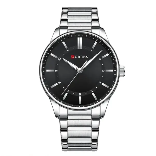 Curren 8430 High Quality Stainless Steel Analog Men's Watch – Dial Color: Black, Strap Color: Silver – View 1