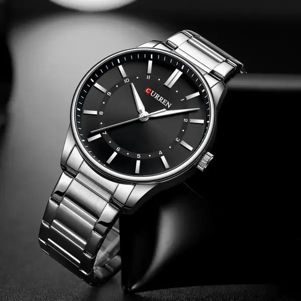 Curren 8430 High Quality Stainless Steel Analog Men's Watch – Dial Color: Black, Strap Color: Silver – View 2
